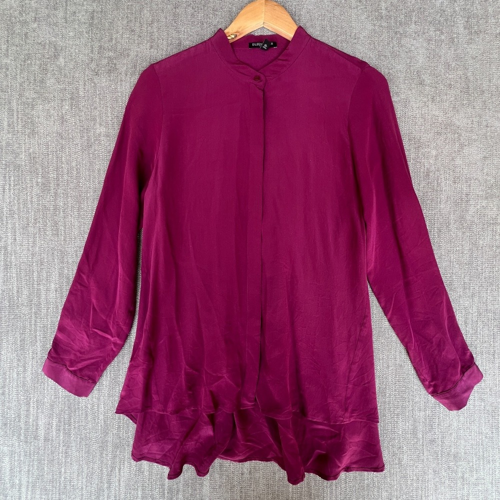 Eileen Fisher Tunic Top Womens Petite MP Magenta Purple Asymmetric High-Low Hem
